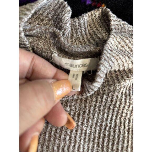 Maurices Brown Ribbed Knit Sweater 1/2 Collar Tiered Ruffle Long Sleeve Size L - Picture 5 of 7